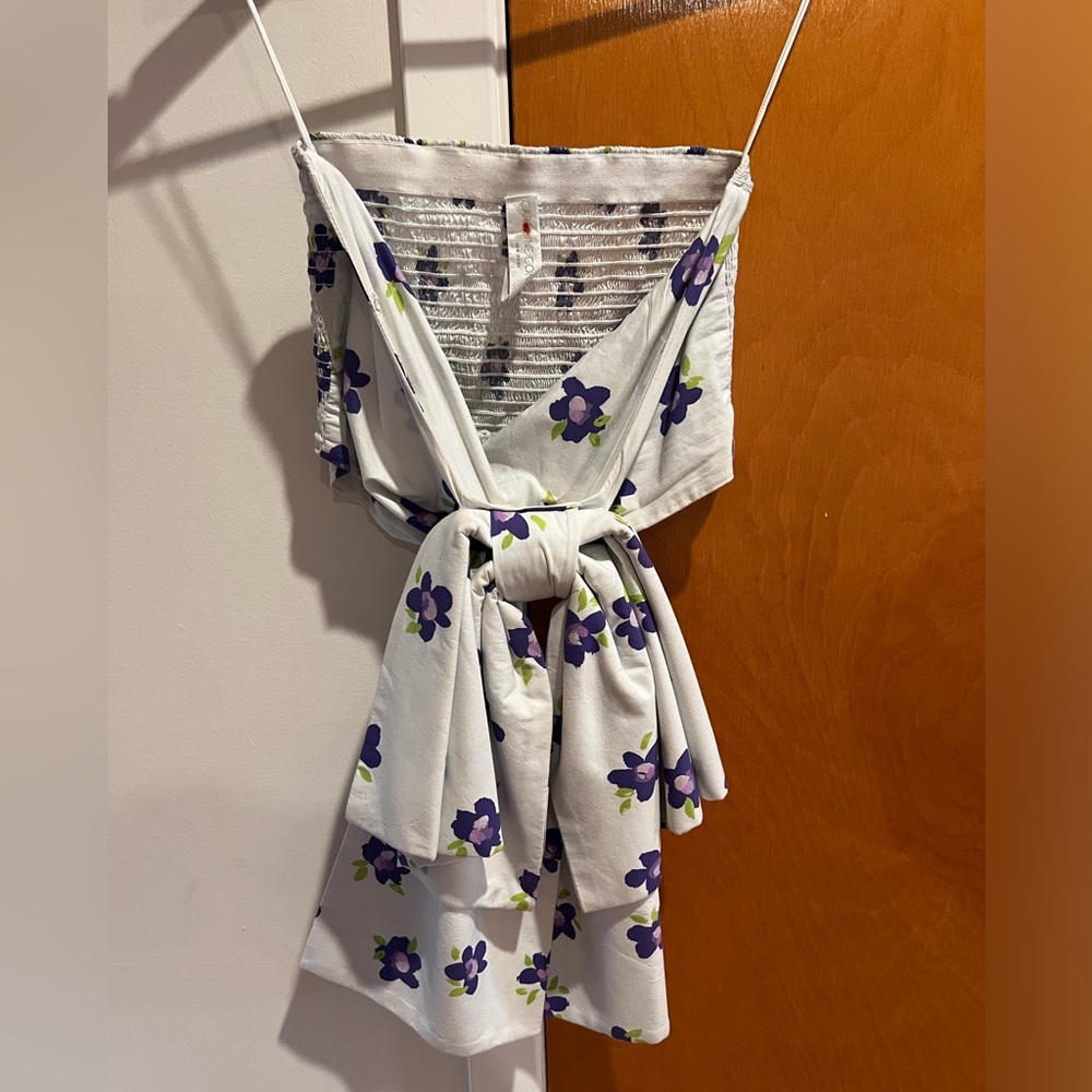 Caroline Constas hanging bow crop top with flowers. Sample size (fits a 4)